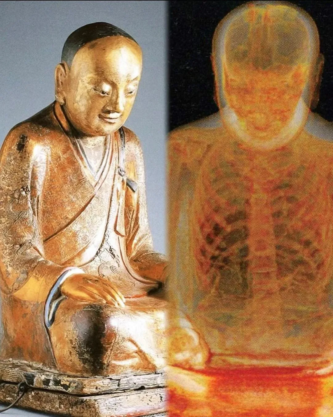 荷兰国家博物馆对一尊有上千年历史的佛像进行CT扫描后，发现金装里藏着真...