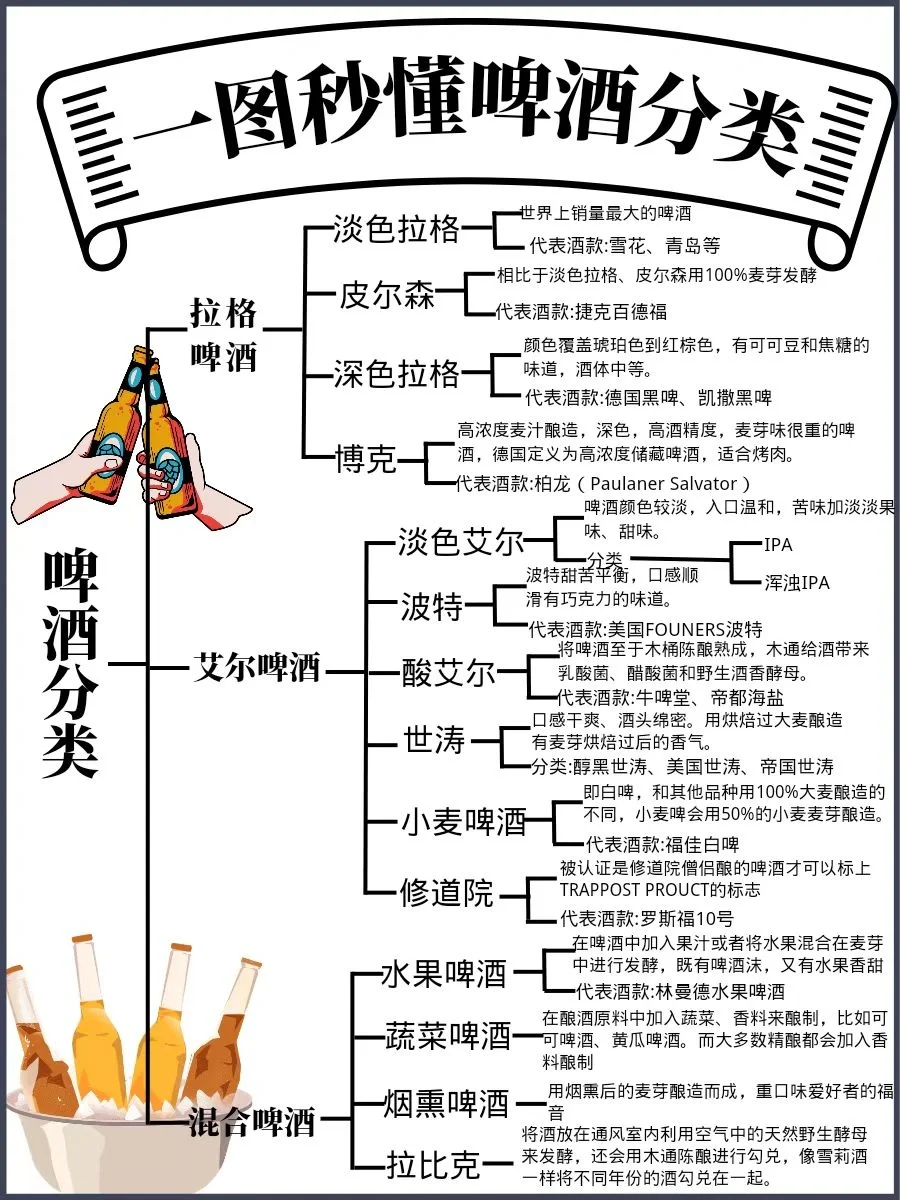 一图秒懂啤酒分类📚|入门指南&艾尔和拉格