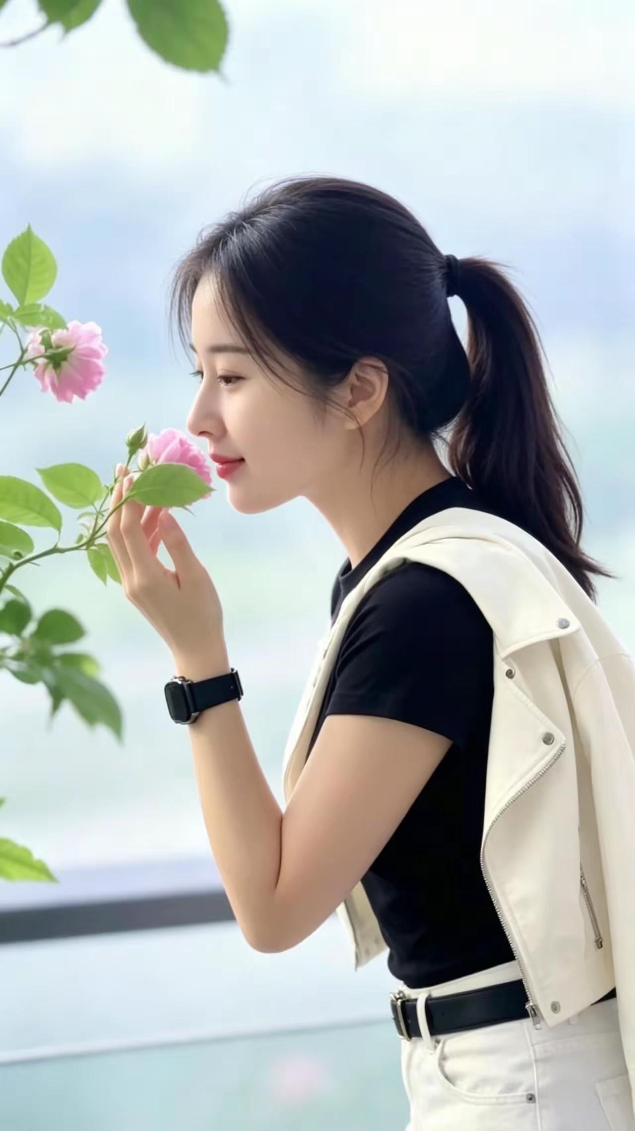 少女心满满，轻嗅花香，感受春天的气息🌸💕