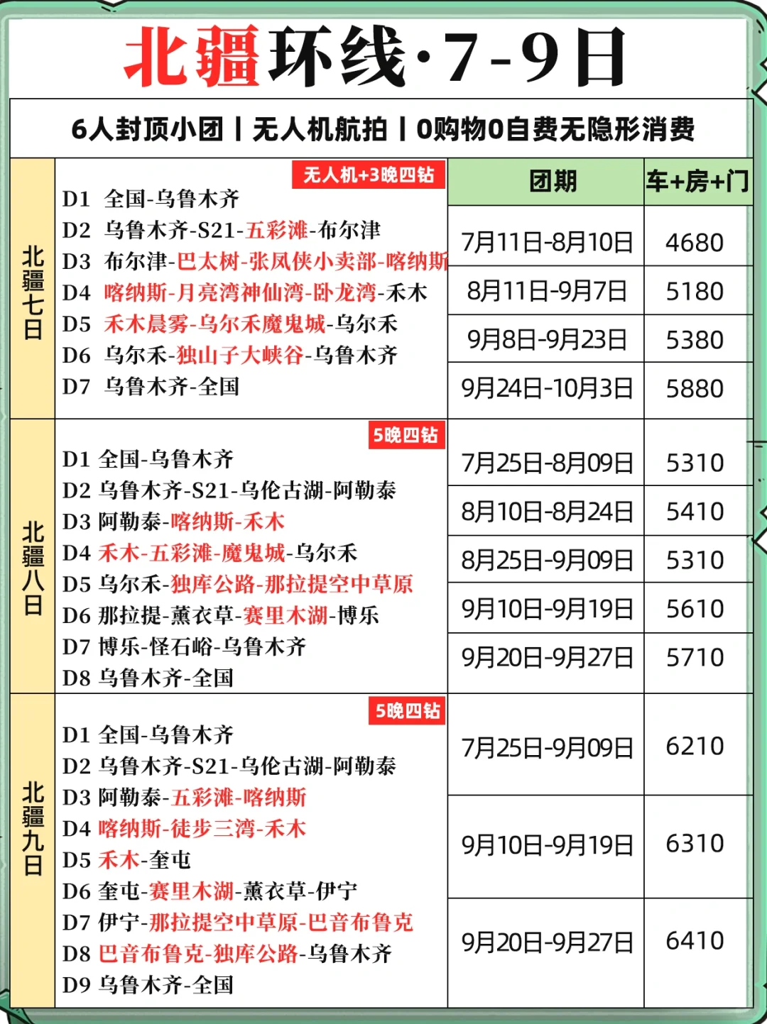 新疆旅游丨7-10月本地纯玩小团报价单💰