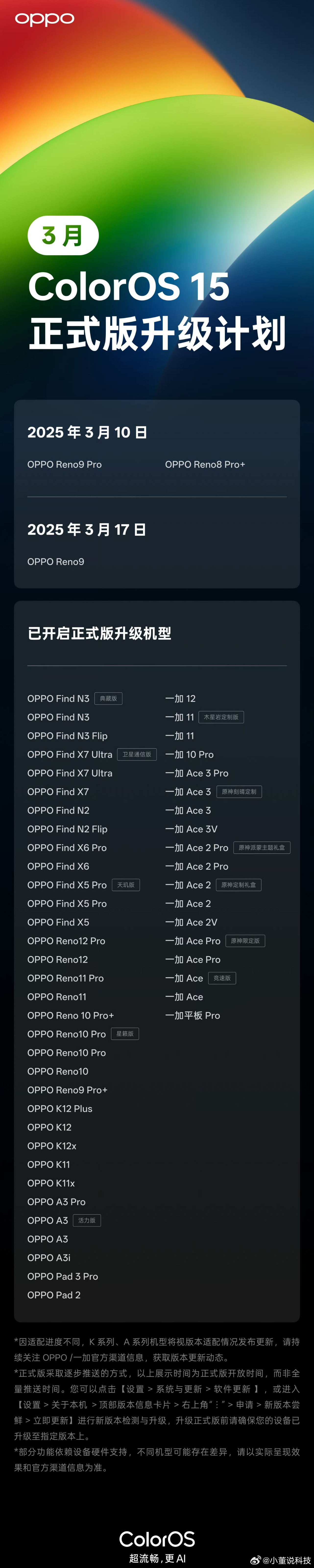 数码资讯  ColorOS 15 正式版 3月更新机型公布该批次机型也是最后一批