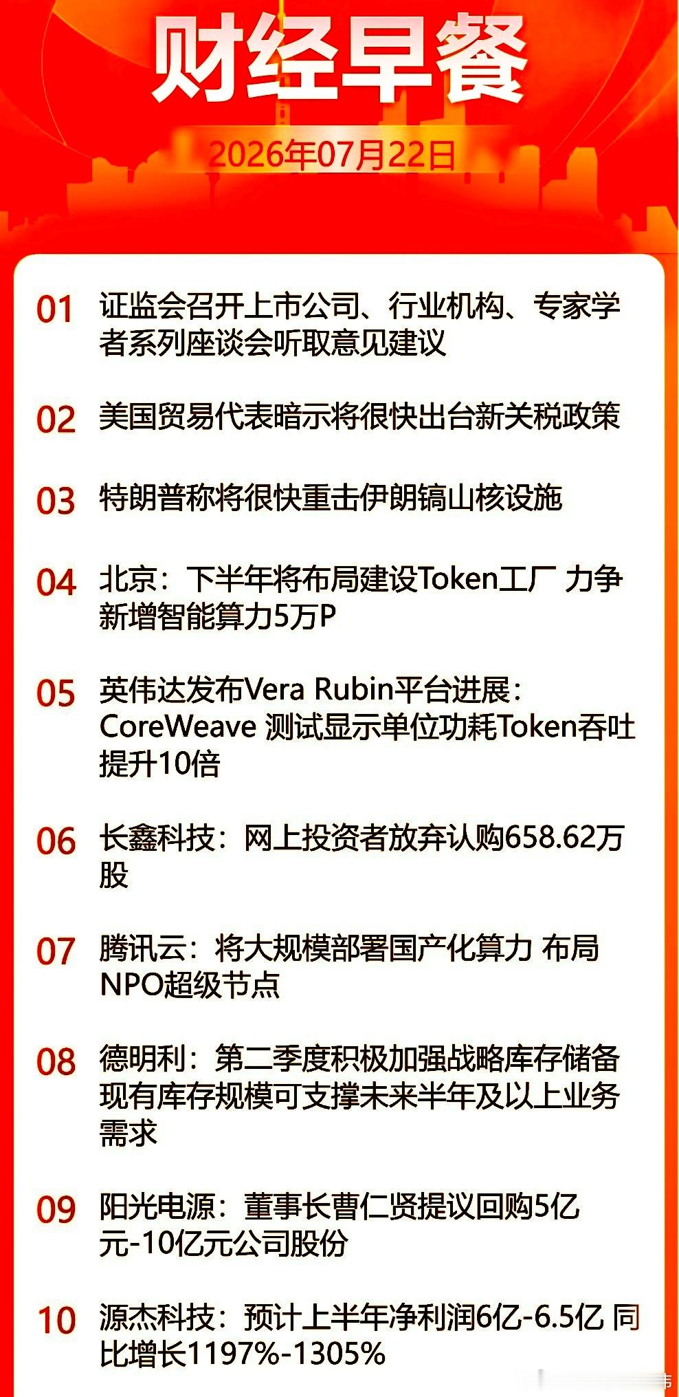7月22日盘前：昨晚美股三大指数收涨，纳指涨逾1%，存储概念股大涨，闪迪涨超14