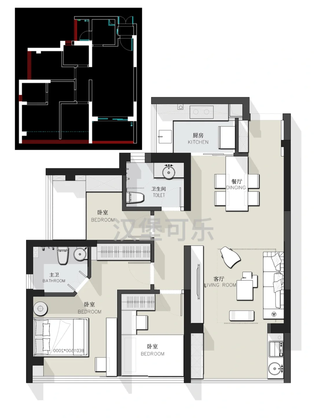 户型设计/75.3小户型三居室平面方案优化