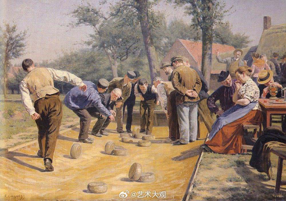 雷米·科格（比利时人，1854-1935年）。画面描绘的是他在佛兰德斯某个村庄里