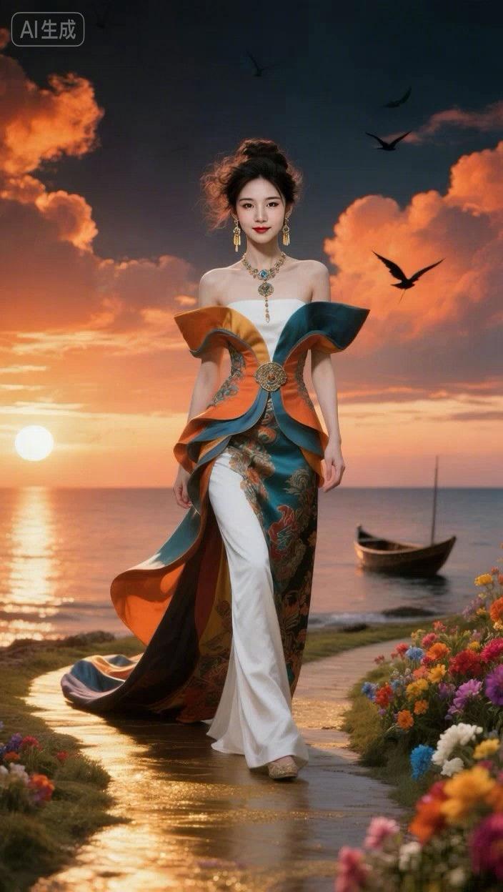七绝●海阔天空/古韵  

朝霞映彩艳无边，
露沐花鲜小径妍。
醉美风光灵感启，