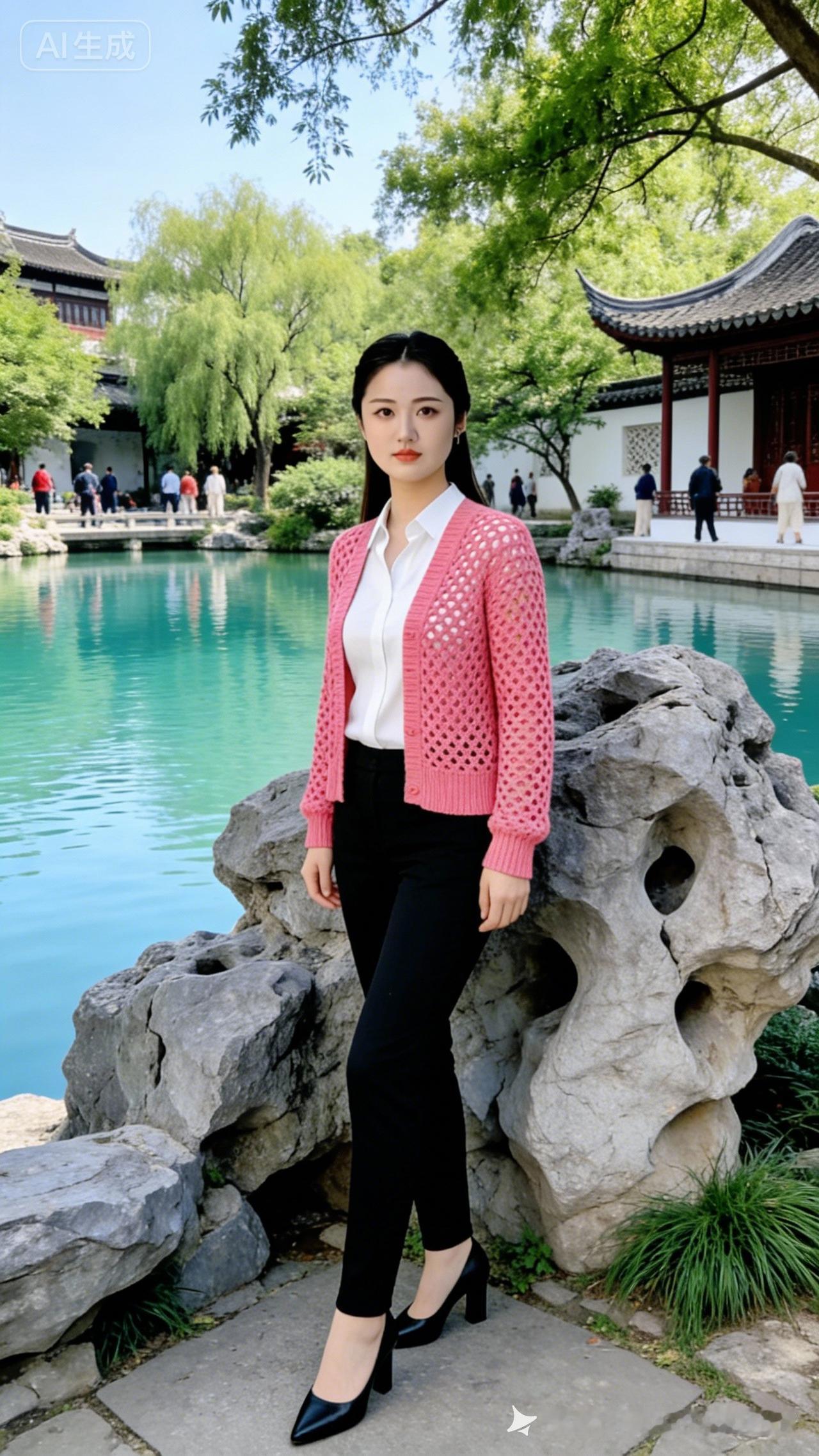 优雅穿搭指南：粉色针织衫+黑色裤装，尽显东方韵味