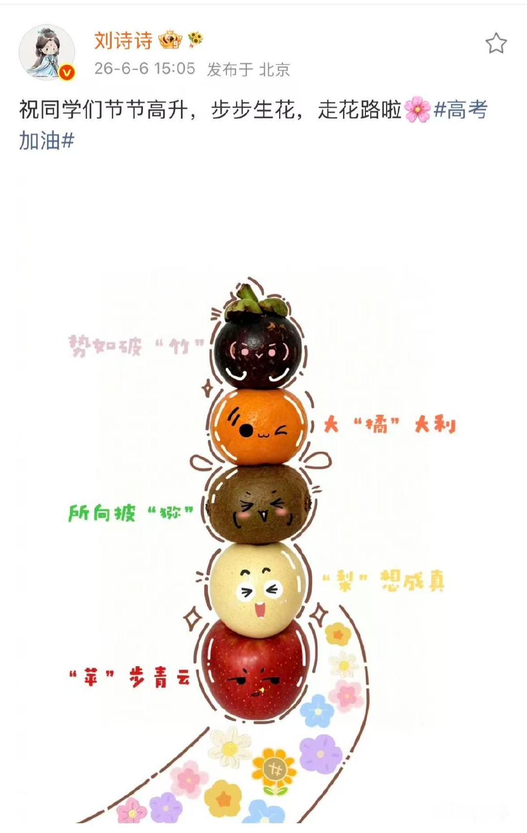 刘诗诗手绘为高考加油刘诗诗为高考祝生送祝福送祝福的方式也这么可爱！ 