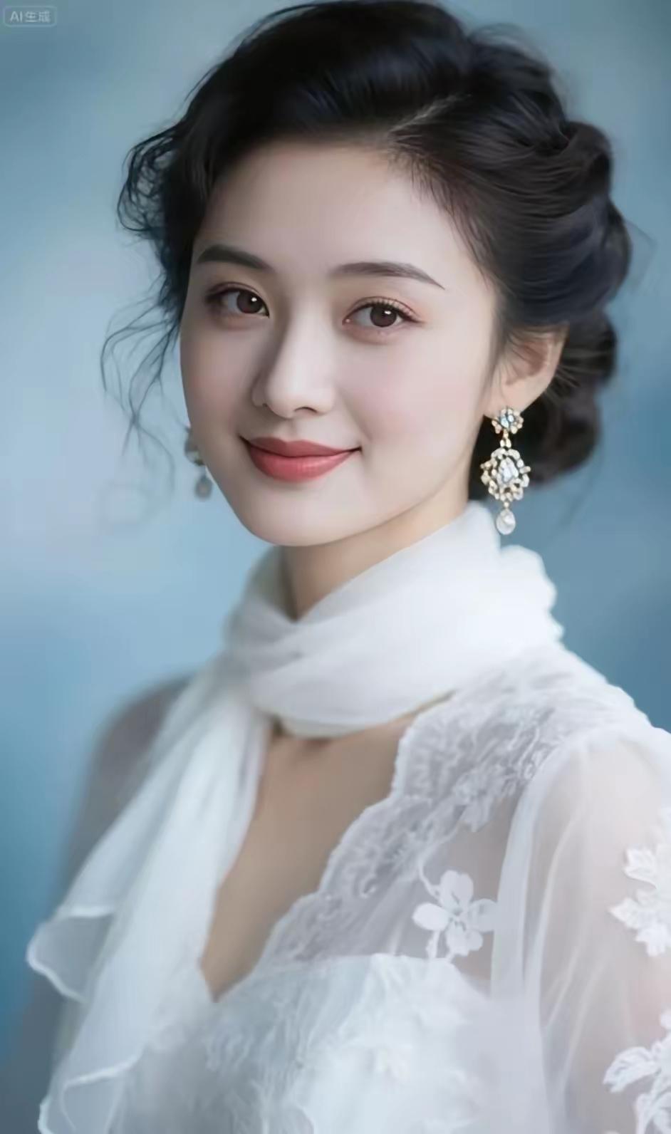 优雅的新娘造型，精致的蕾丝婚纱，温柔的微笑，完美无瑕。💝🌟🌺