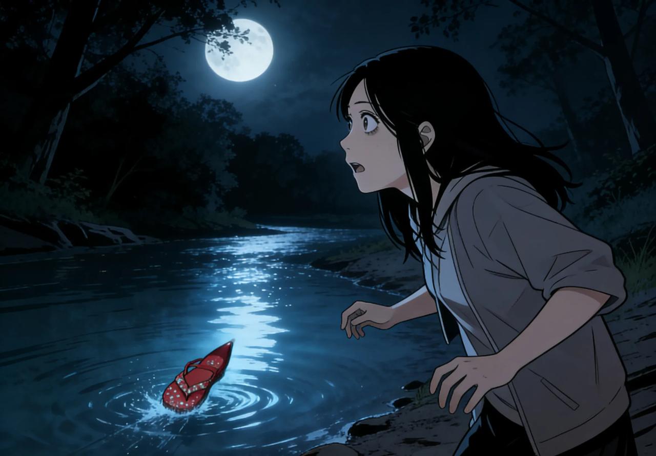 河边的红凉鞋
 
我家楼下那条河，看着平静，老住户却都绕着走，说河底不干净。
 