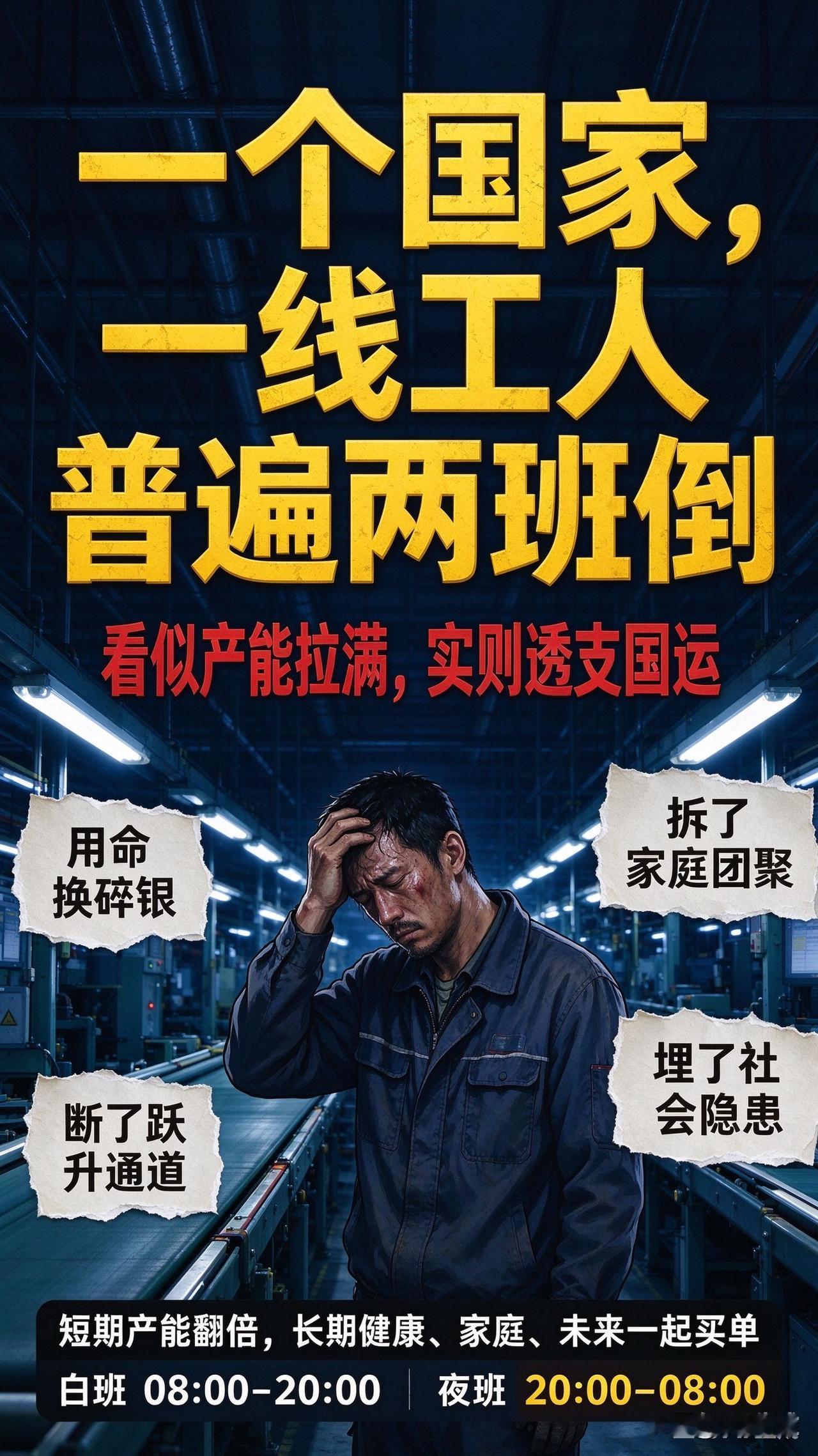 一个国家，一线工人普遍两班倒！看似产能拉满，实则在透支整个国运

很多人觉得：工