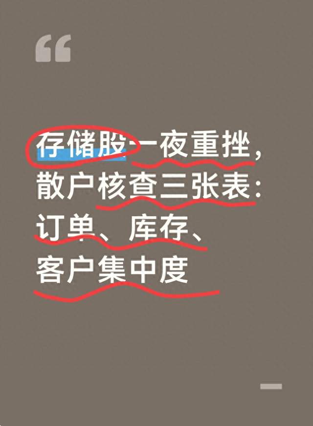 存储股一夜重挫，散户核查三张表：订单、库存、客户集中度