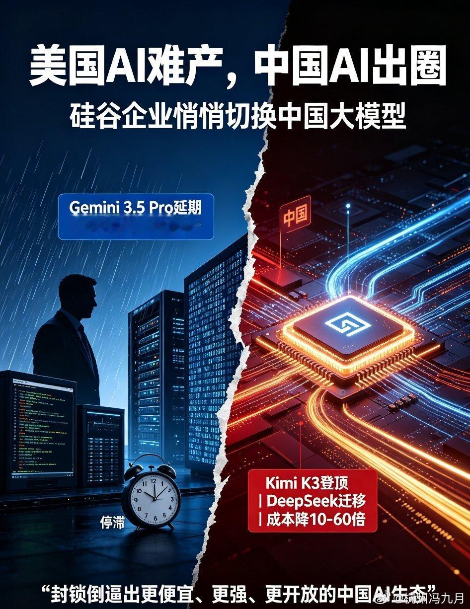 美国AI难产、中国模型反超、硅谷企业悄悄迁移。中美AI反差深度梳理：美国巨头难产