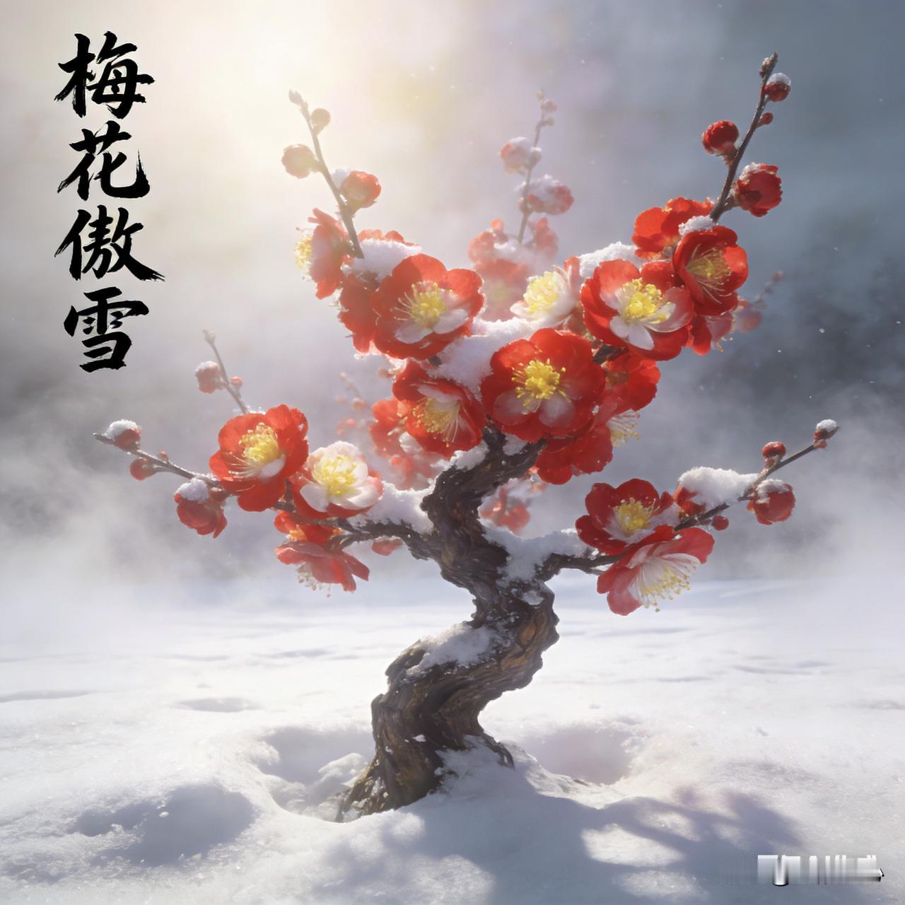 描述梅花傲雪，可从其精神和姿态入手。想象在寒冷冬日，花园里百花凋零，玫瑰、郁金香