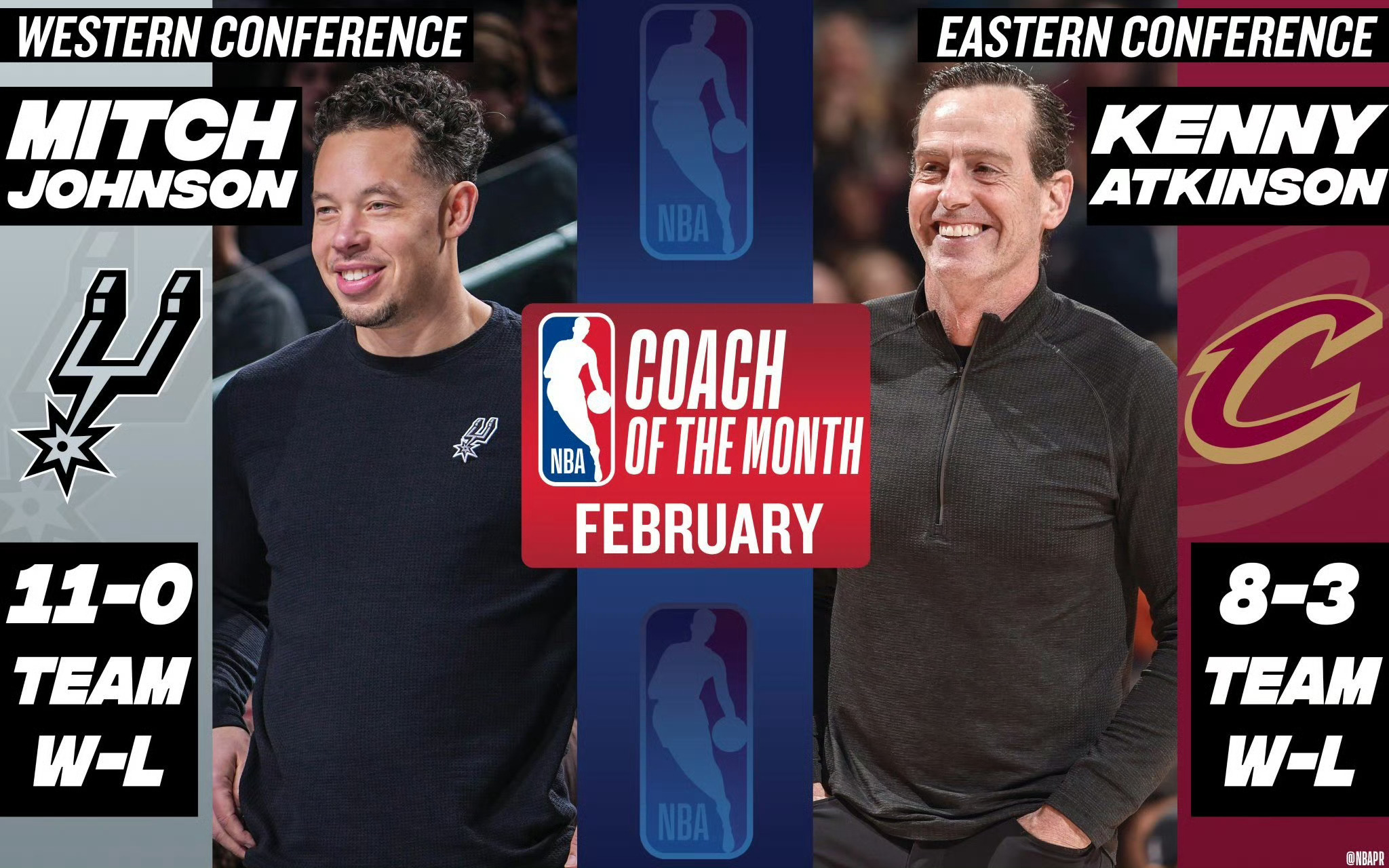 恭喜我们的阿特金森教练！荣获东部月最佳教练✌️带领骑士在2月取得8胜3负的战绩骑