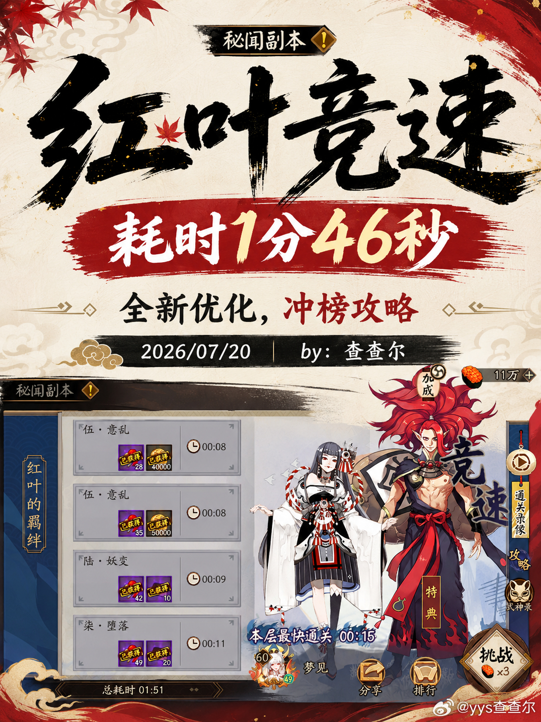 阴阳师手游超话创作官此刻游我主宰夏日游趣狂欢季 【红叶竞速】1分46秒｜（26年