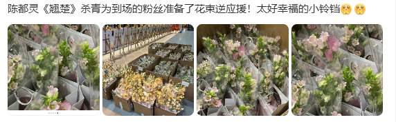 陈都灵翘楚杀青逆应援陈都灵翘楚杀青送粉丝花陈都灵翘楚杀青逆应援送粉丝花，好真诚的