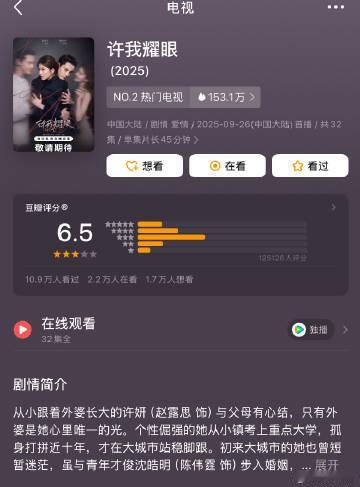 许我耀眼才6.5许我耀眼开分了 许我耀眼才6.5！ ​​​