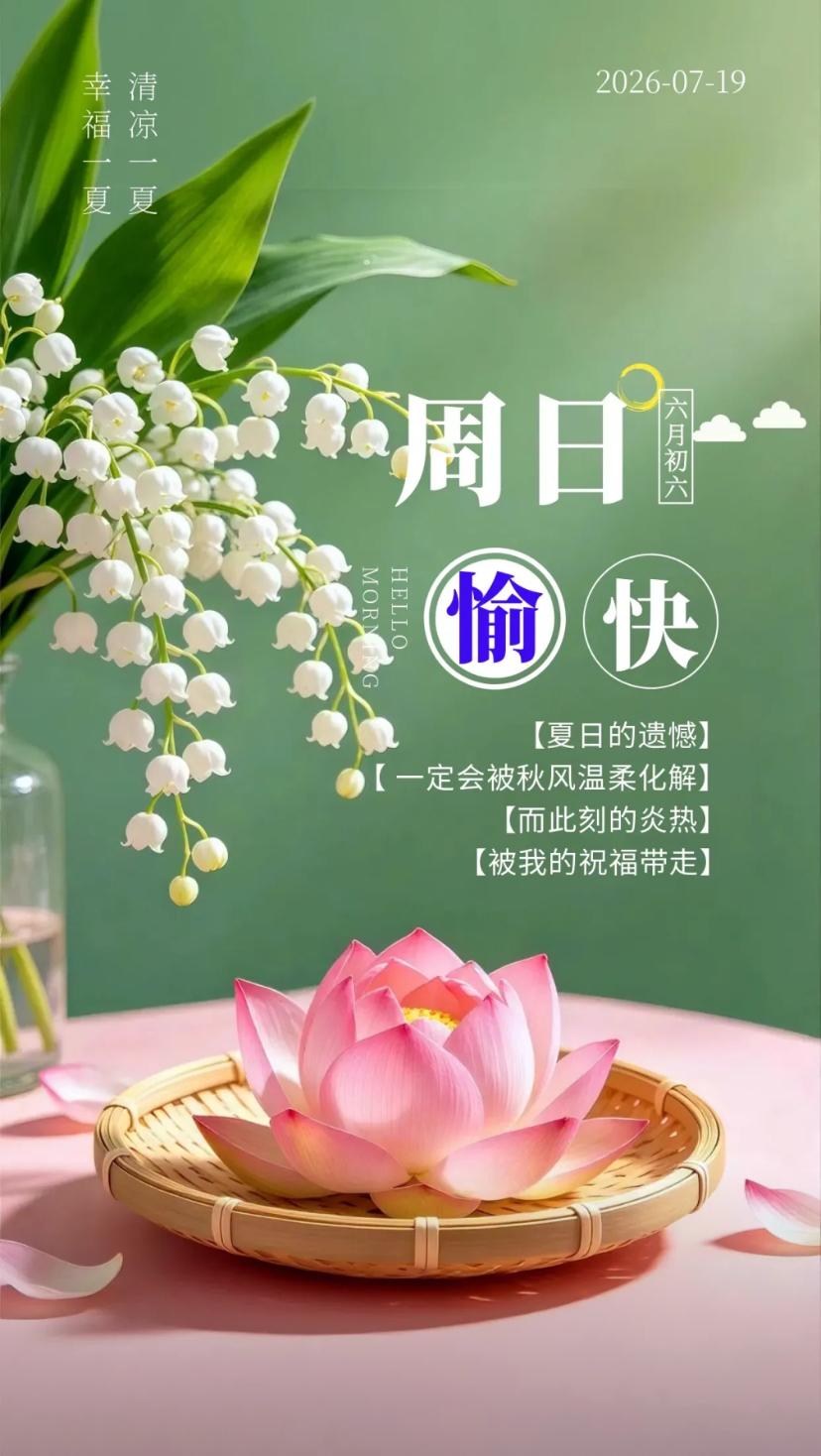 夏晨问安，长夏莲叶葱茏清风悠然，三伏放宽心馇闲适从容。
2026./07.19.