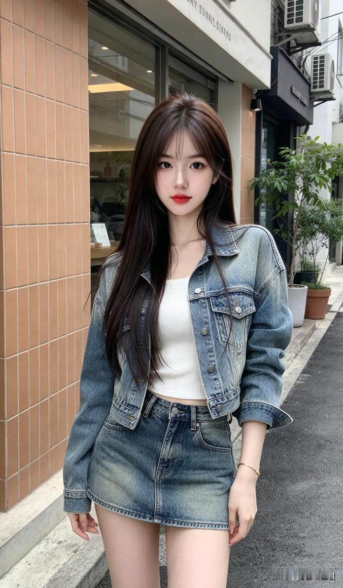 这位小姐姐在街头摆姿势拍照。