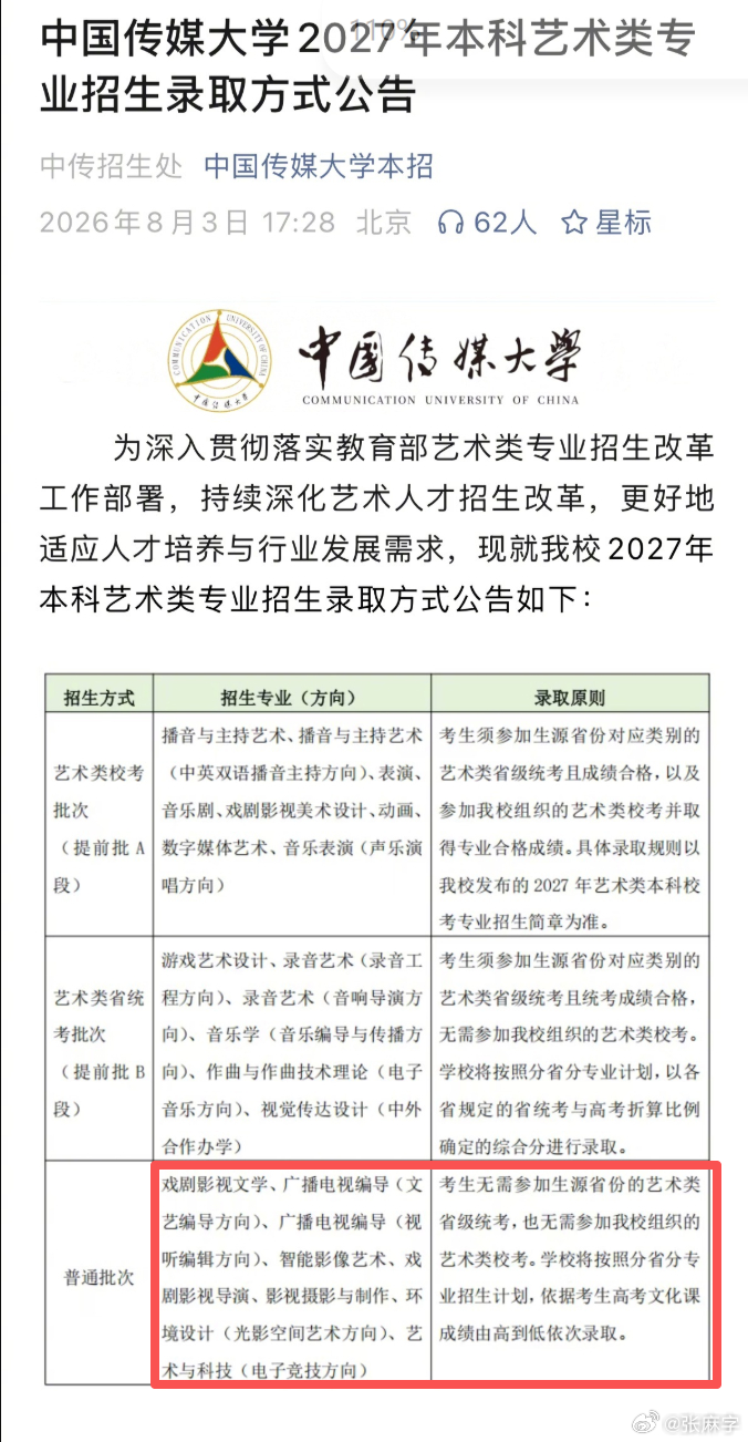 中传 取消艺考  太好了，狠狠支持了，内娱苦文化工作者没有文化久矣，编导、导演、