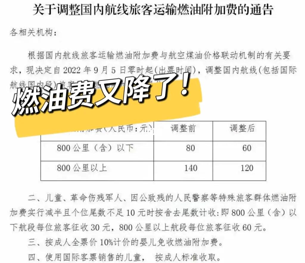 出去玩又便宜了！燃油费又又又降了！