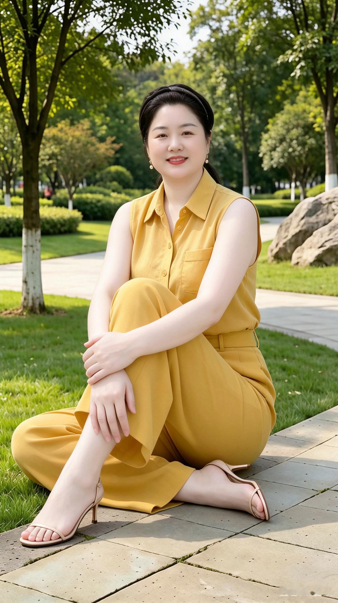 岁月温柔人从容
一身暖黄气质浓
静坐清风心自在
平安喜乐度夏天