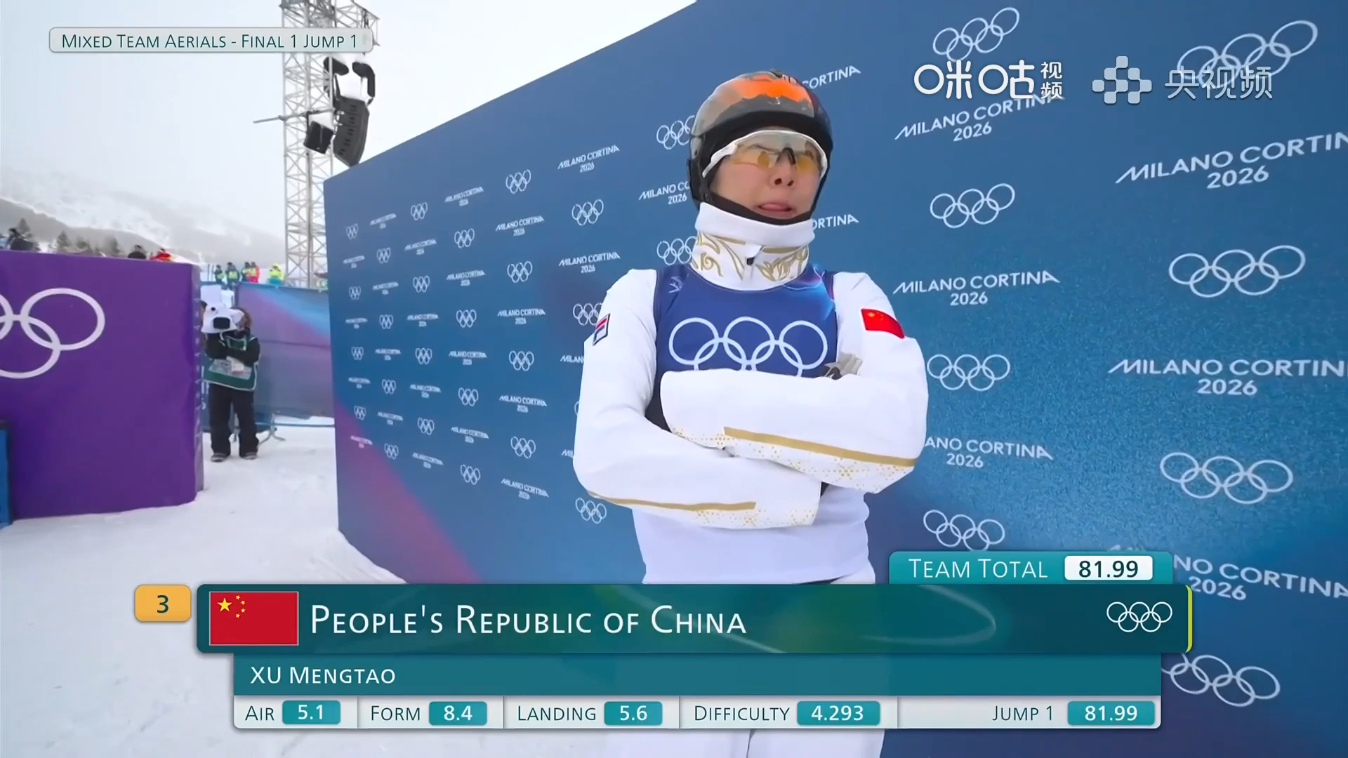 徐梦桃第一跳出现瑕疵【徐梦桃第一跳81.99分】徐梦桃第一跳动作完成，出现瑕疵，