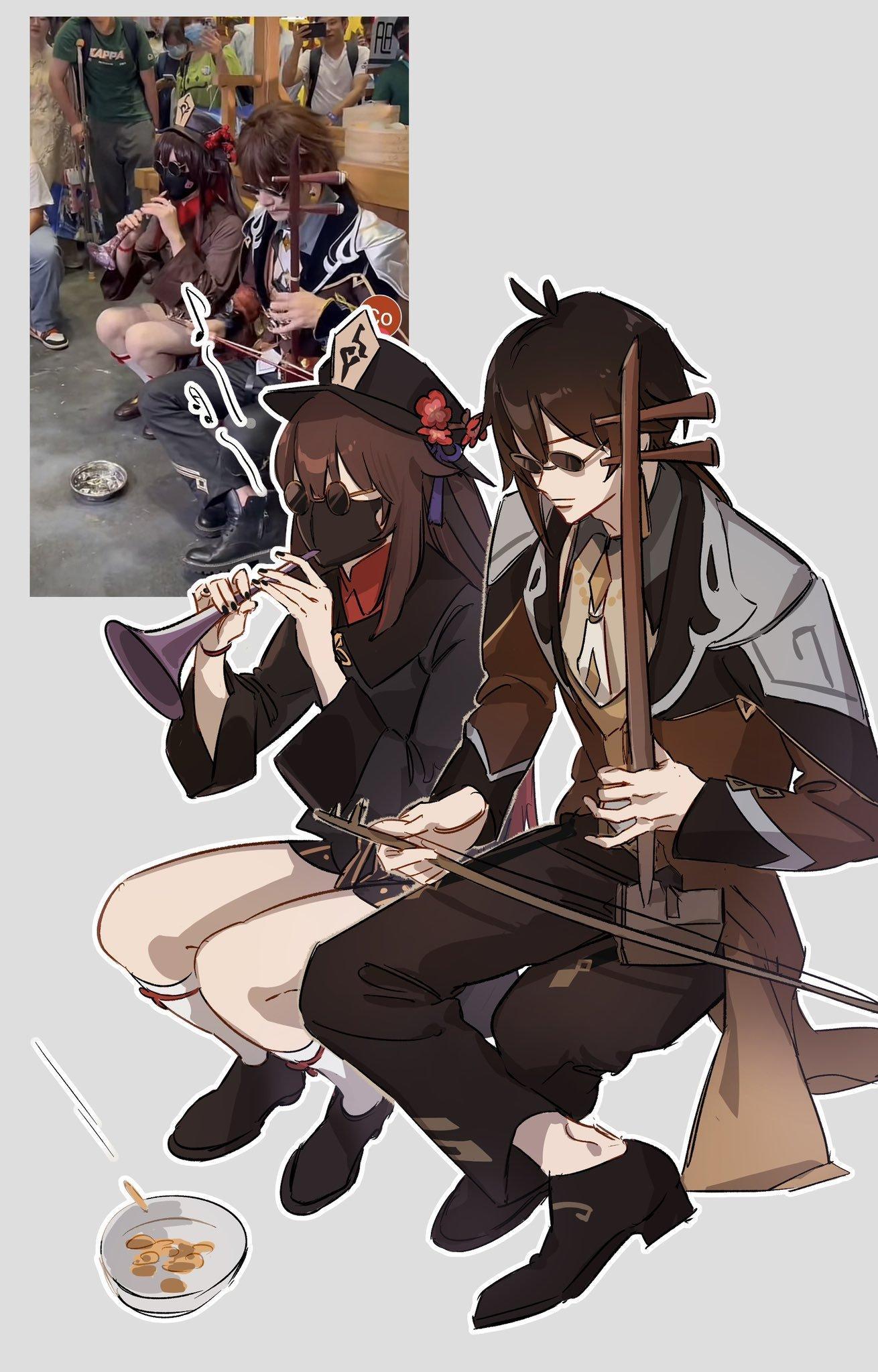 卖艺二人组[doge]cr:画师 shishamo_4731#原神##原神4.8