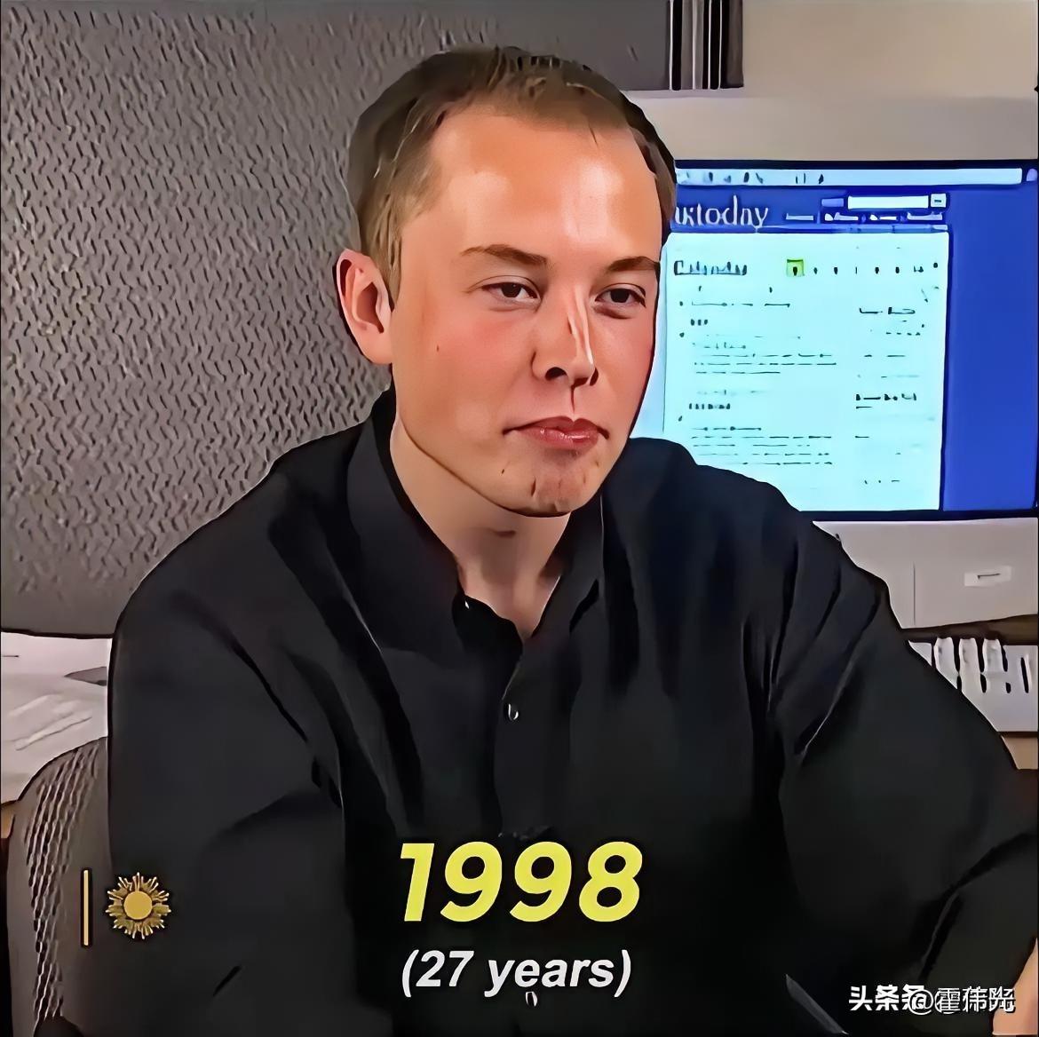 马斯克以前发量也不是很富裕的，1998年那时他才20岁出头，可以看出来脑门确实亮