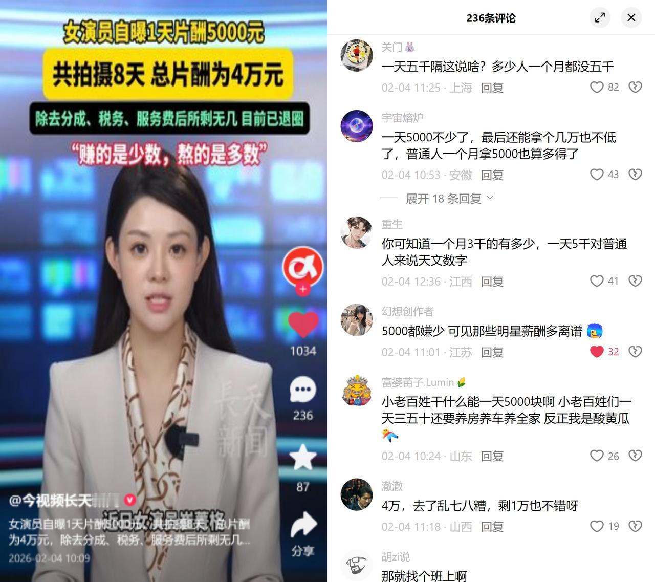 日薪五千的女演员退圈了

拍8天总片酬4万，扣完经纪分成、税费和服务费，到手
