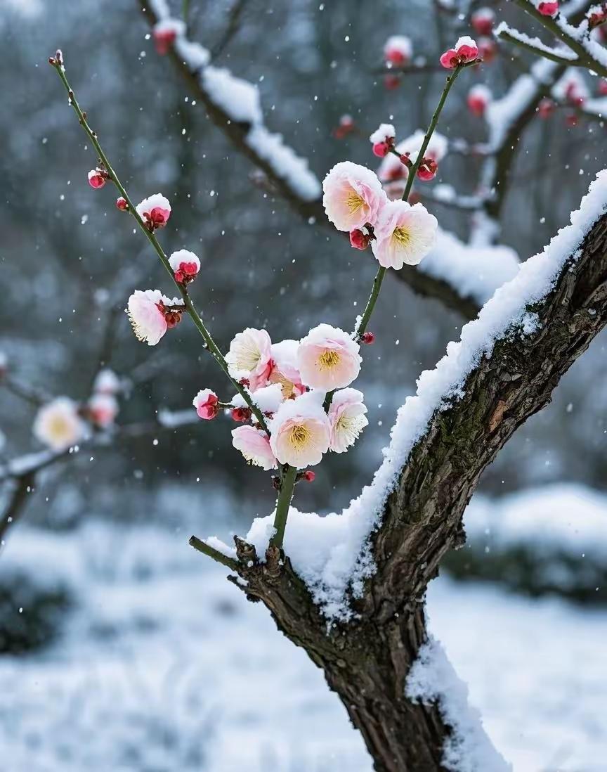 我想到的下联是：雪梅朵朵香。