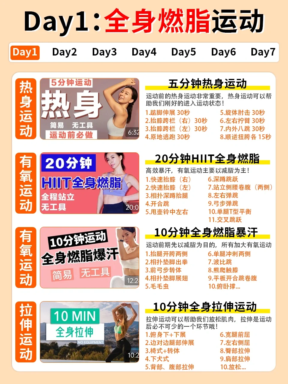 🔥一周高效运动计划表‖燃脂效果真的绝了