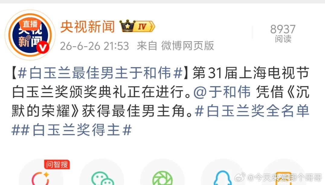 白玉兰最佳男主于和伟 