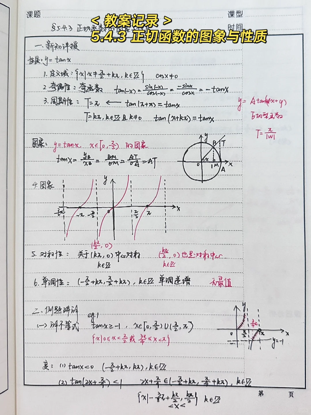5.4.3 正切函数的图象与性质