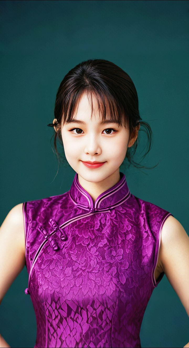 AI扩图 AI紫裙旗袍韵