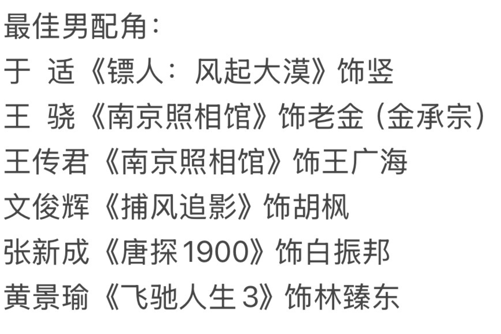第38届百花奖提名名单，其中最佳影片男主女主男配女配提名，南京照相馆掉提最佳影片