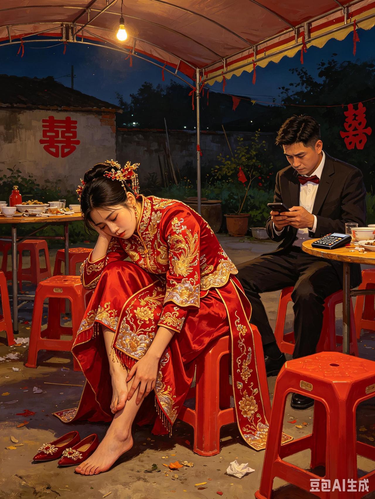 说他虚荣吧，他是想让媳妇体面；

说他清醒吧，那十万块确实压人。

散席后我一边