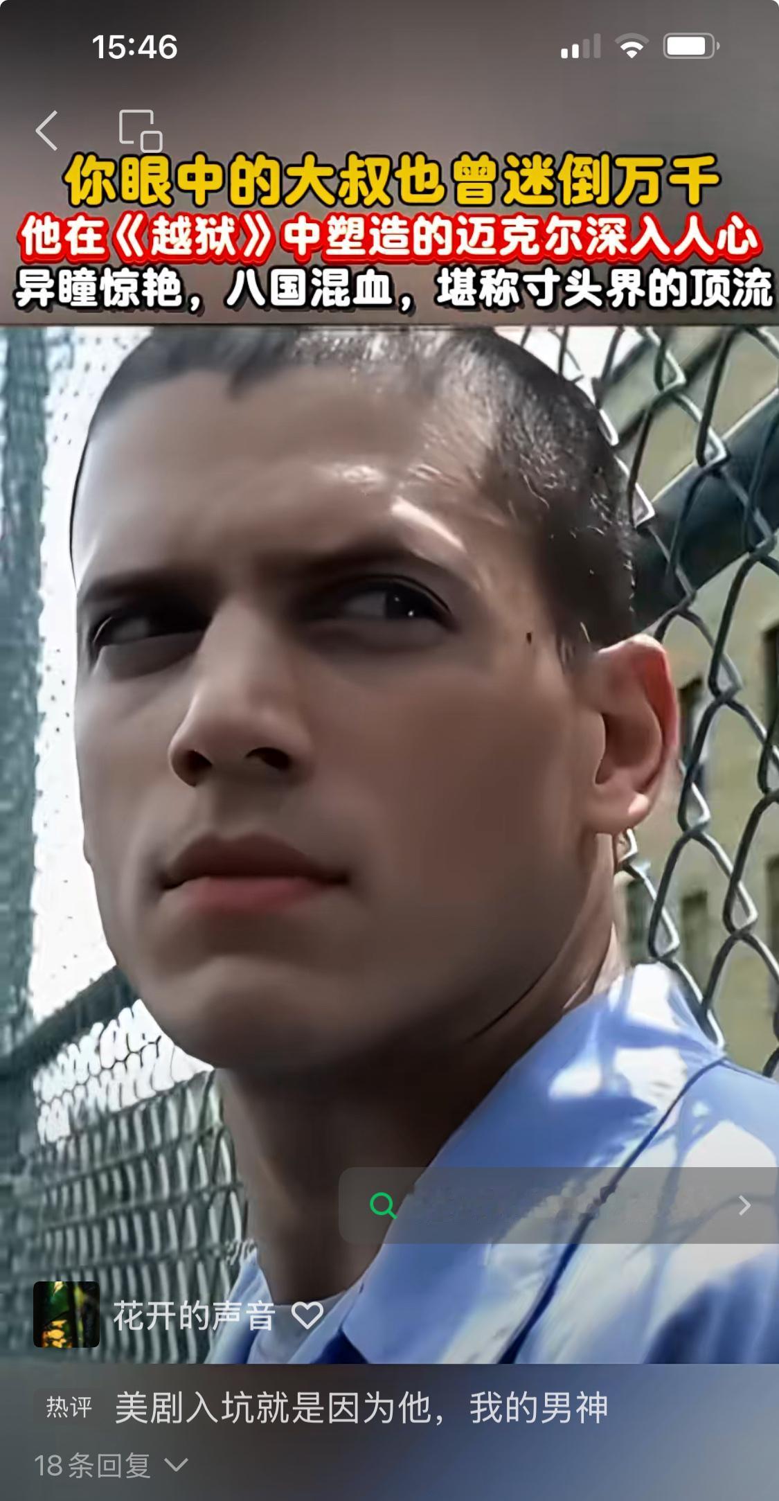 这是一个全球女人都得不到的男人，八国混血，美剧入坑，就是因为当年他的《越狱》，后