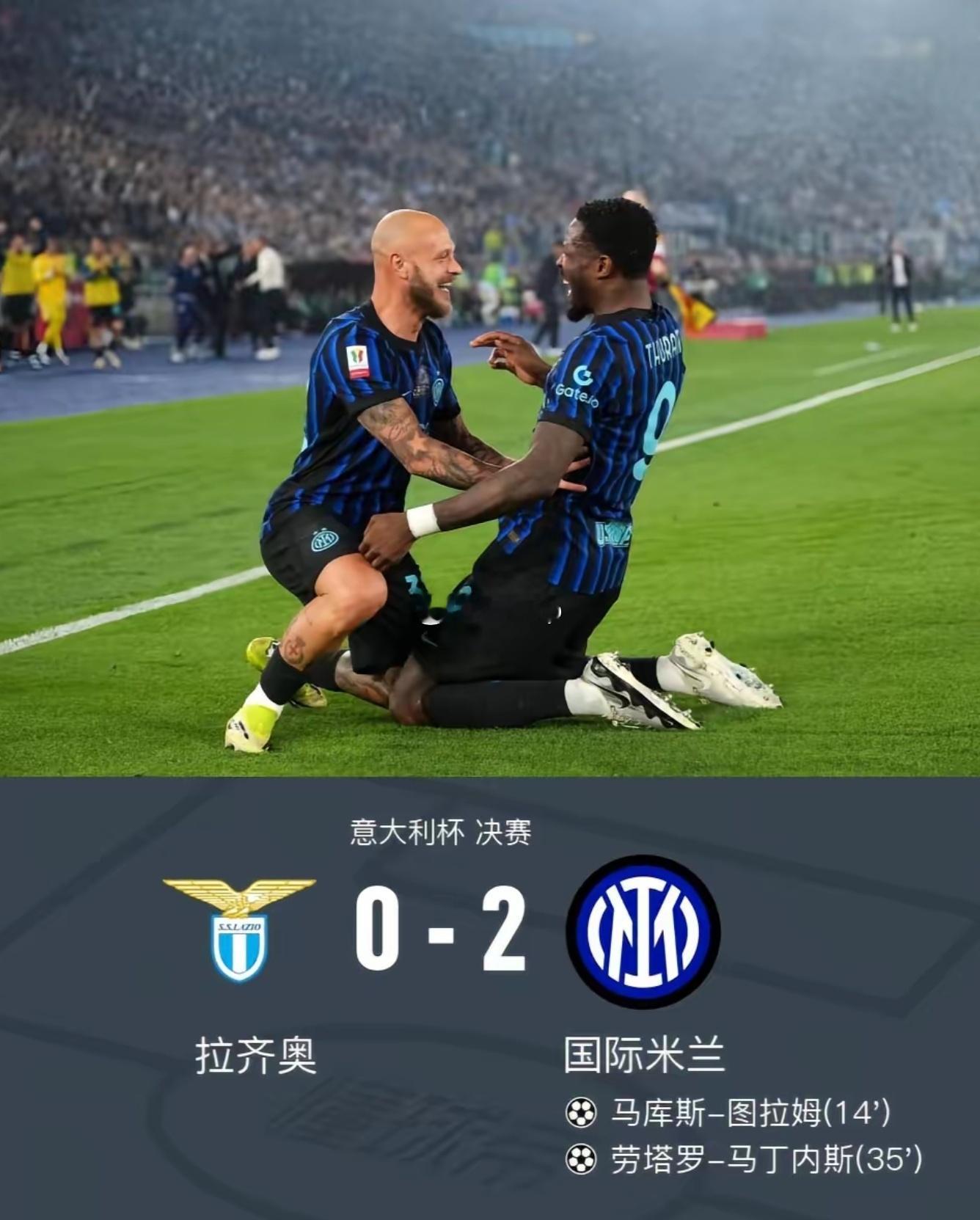 北京时间5月14日3:00，意大利杯决赛拉齐奥对阵国际米兰。上半场，劳塔罗头球攻