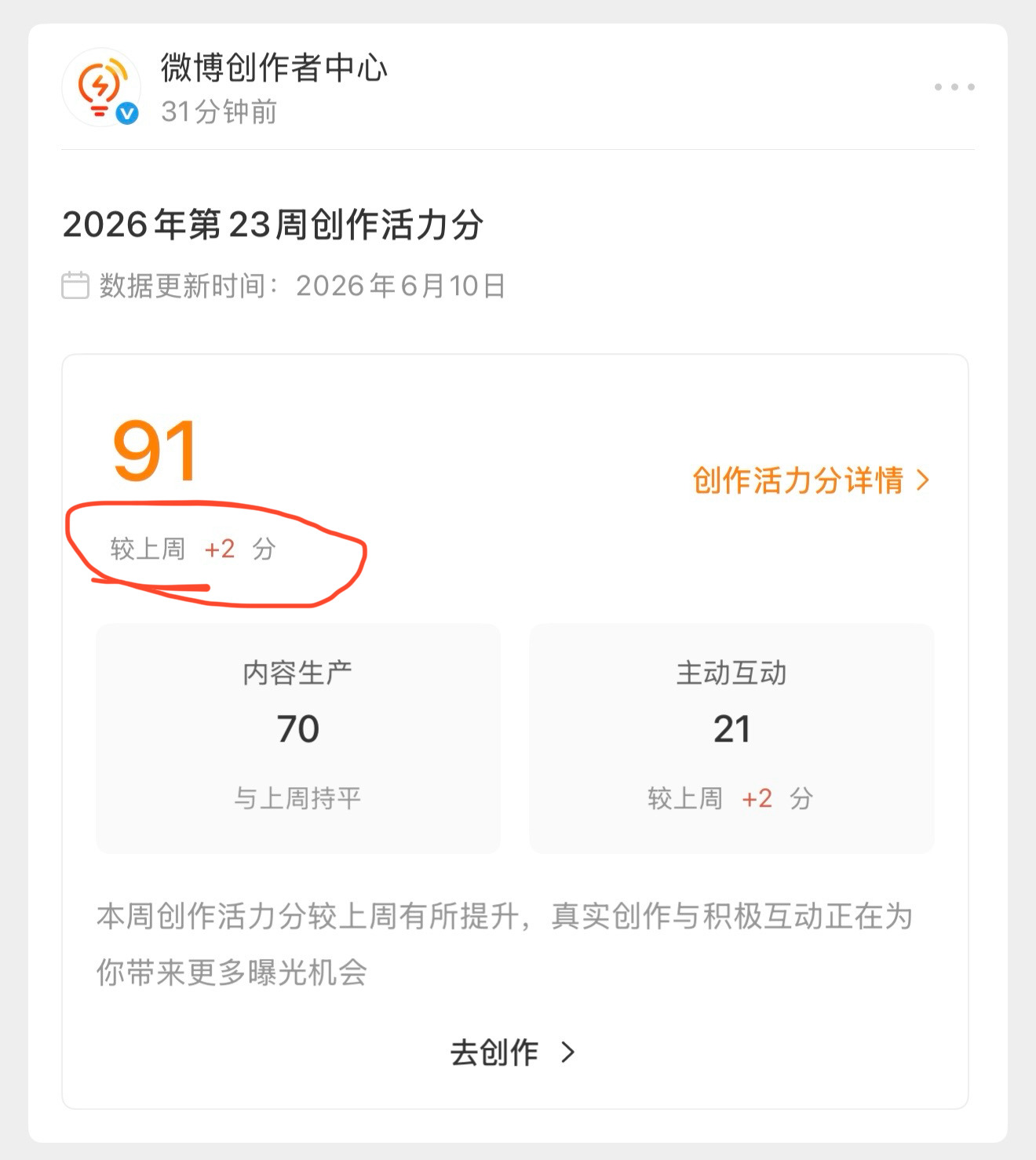 这个念六一很努力在互动了 为啥就给我涨了两分啊