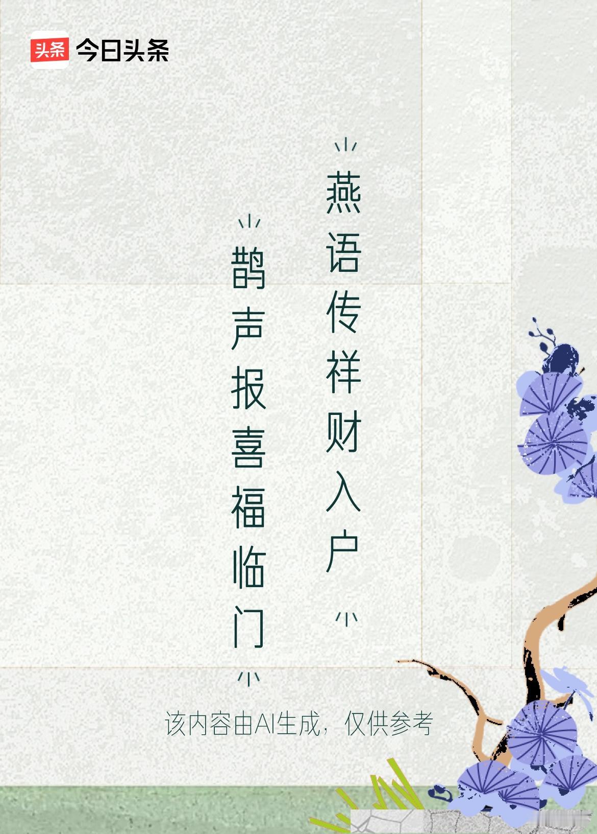 文学创作大会 这上联“鹊声报喜福临门”和下联“燕语传祥财入户”对仗工整，寓意超棒