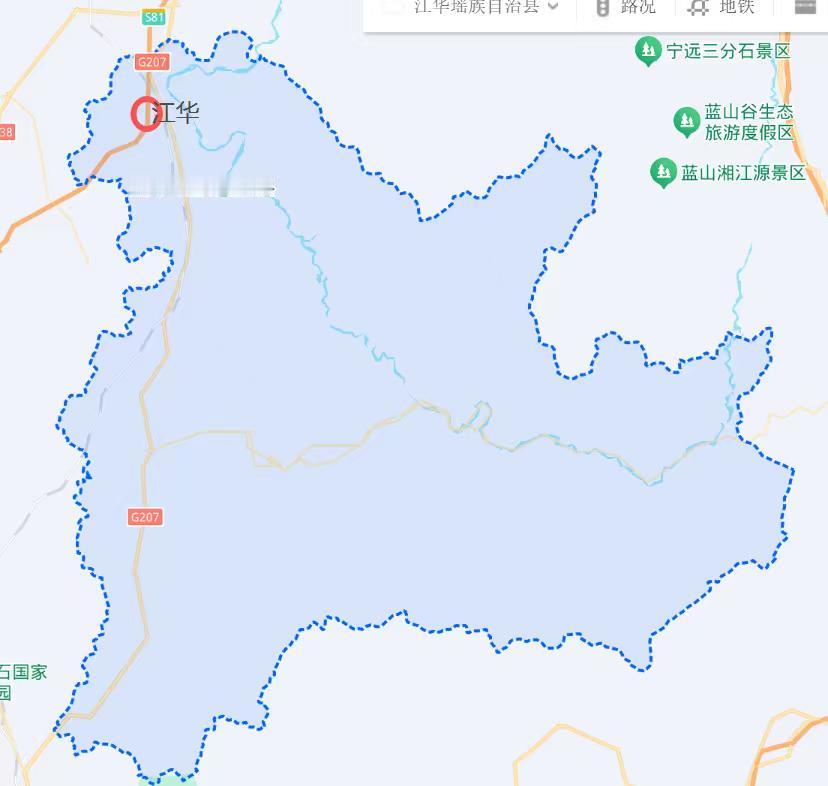 江华瑶族自治县高速路网条件较为薄弱，S81 道贺高速仅从县域西北边缘掠过，这也是