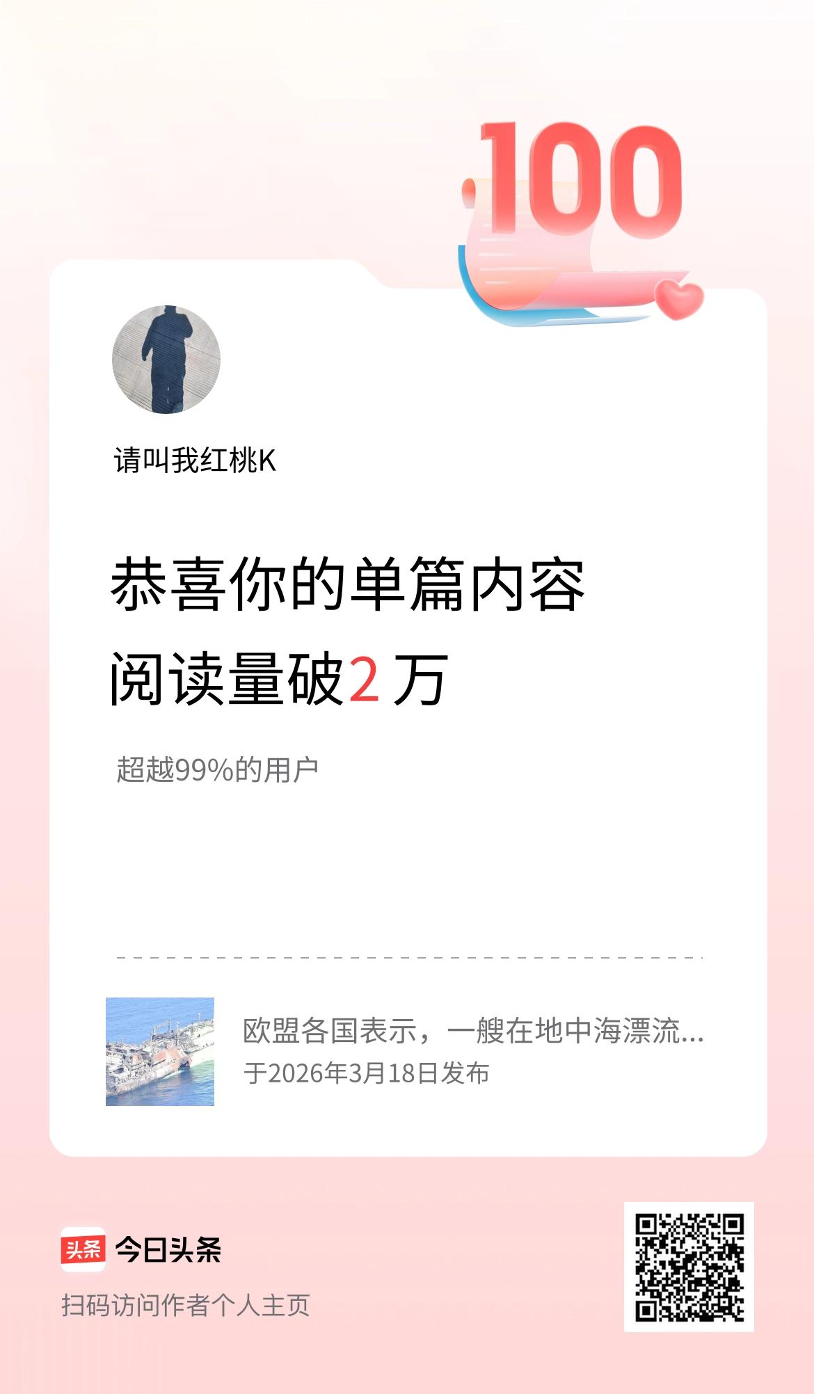 单篇内容获得阅读量破2万啦！
