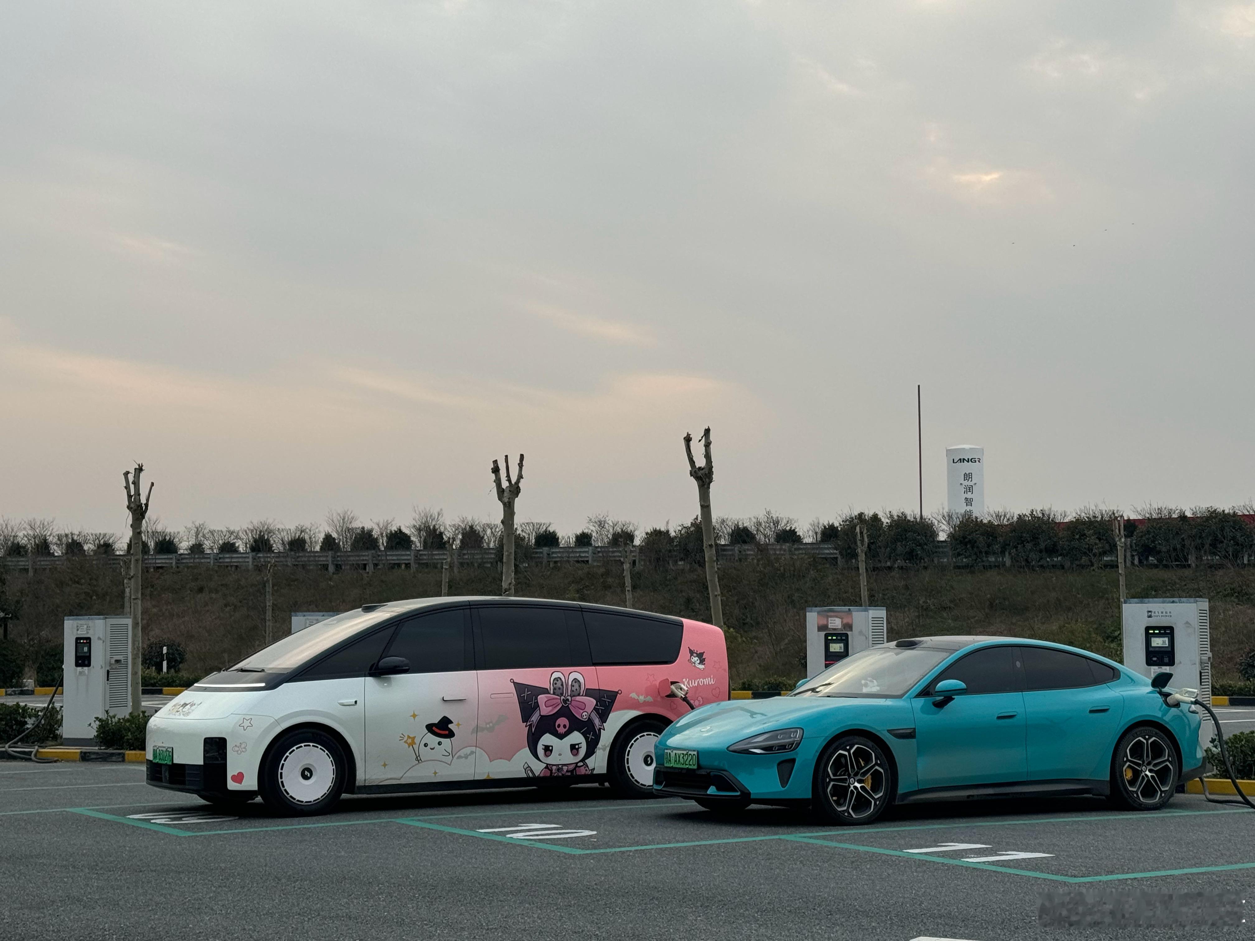 站在风口浪尖的车型理想汽车 小米汽车停在一起 充电还挺有意思 这个高峰期 收费真