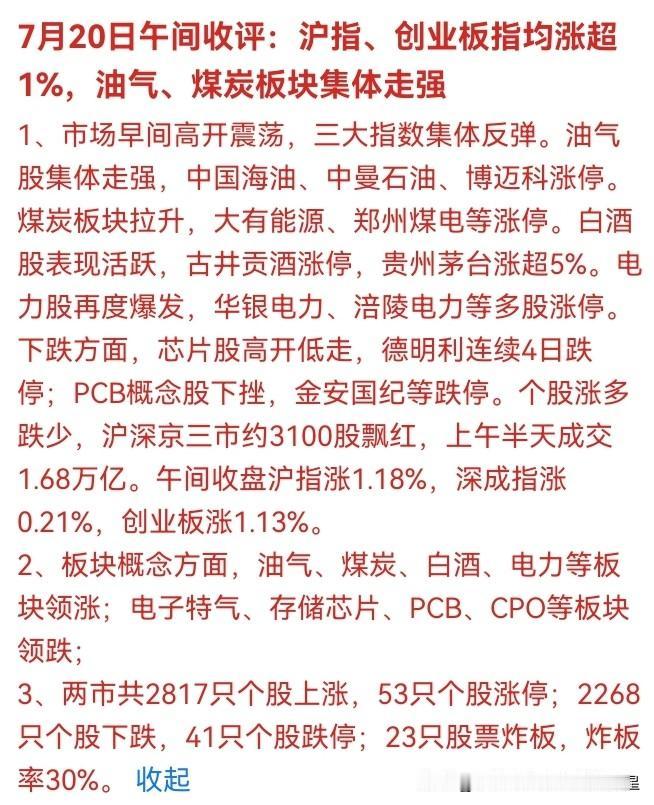 💥 刚刚！A股午评惊魂：沪指、创业板涨超1%，但芯片股4连跌停！茅台暴涨5%，
