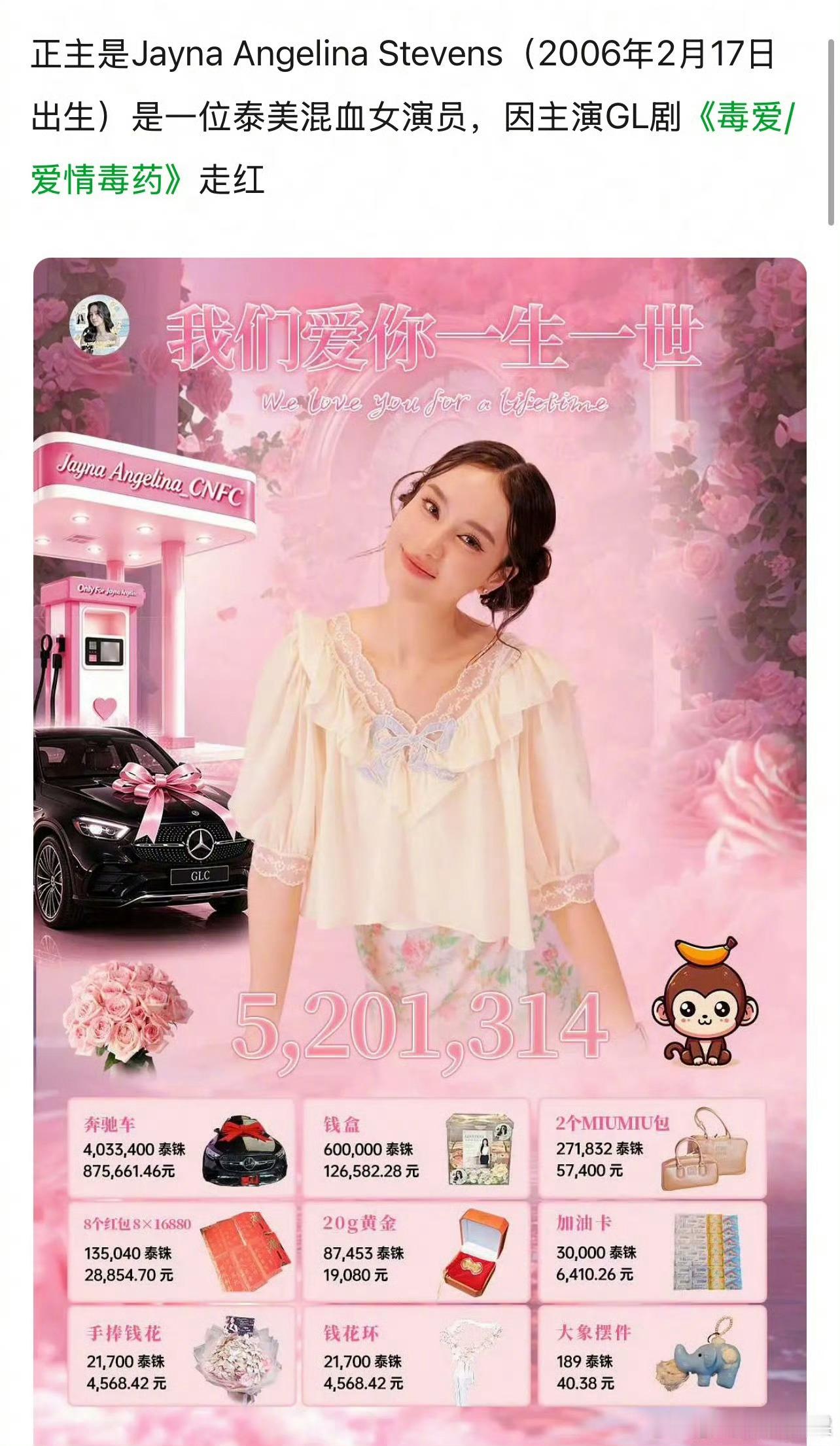 我的法。。。中粉给泰国拍gl的女星 送了一辆奔驰。。。 
