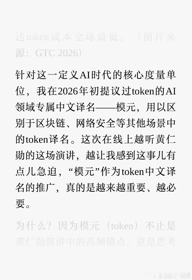 清华大学可持续社会价值研究院院长杨斌，提了个概念：token还没有正式的中文译名