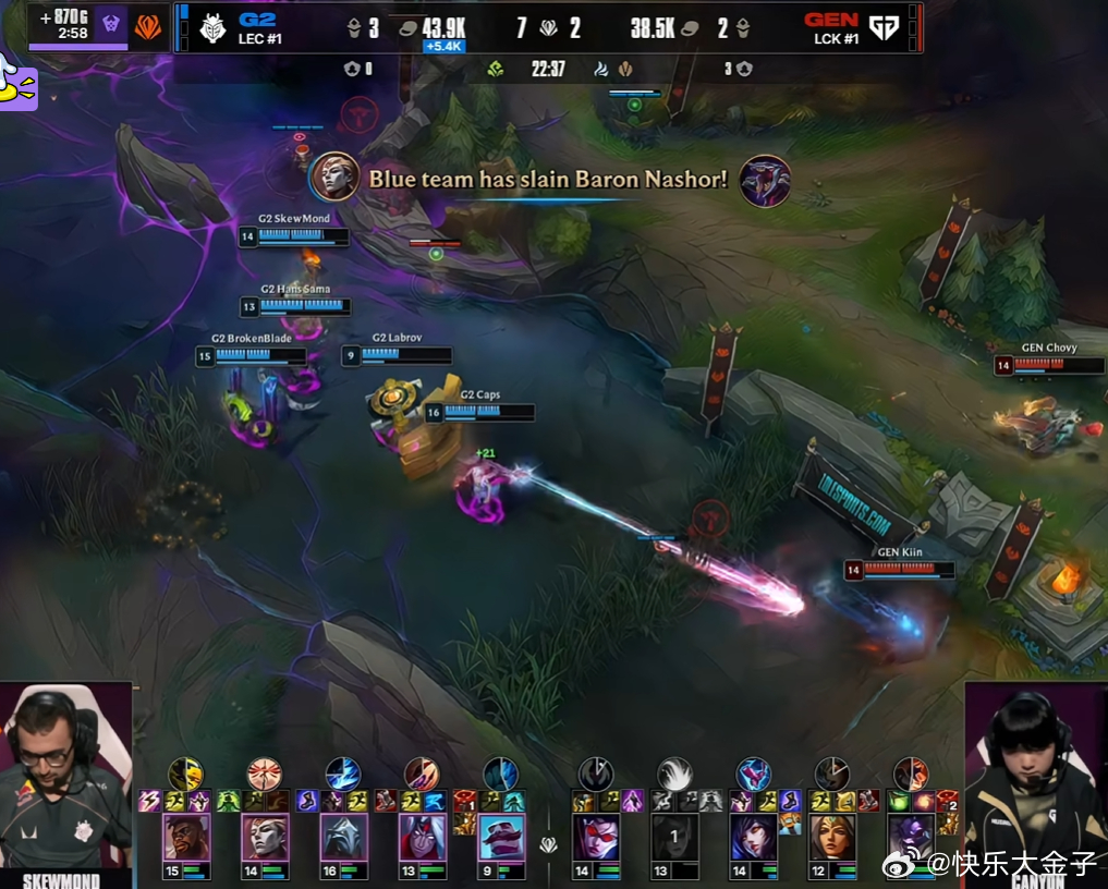 G2太陌生了woc，第二盘22分钟拿下大龙，经济领先5K。G2堵GEN泉水GEN