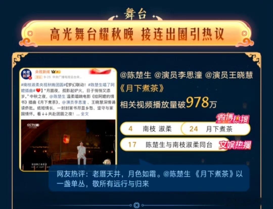 真的好爽…梨帝怎么连微博热度都是断层第一‼️央视中秋晚会战报歌王以优异成绩占据C