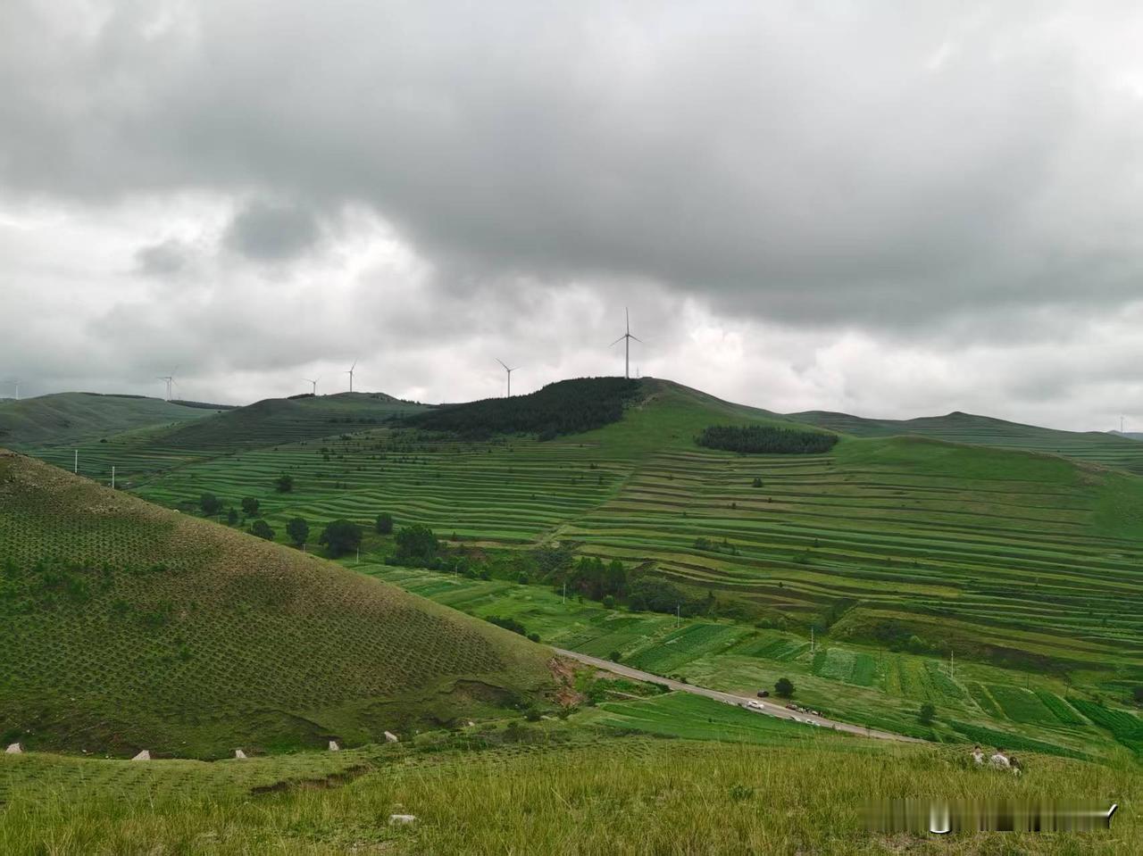 这里的公路随山势而婉转起伏，公路两旁的绿草犹如绒毡，夏季野花遍野，秋季层林尽染。